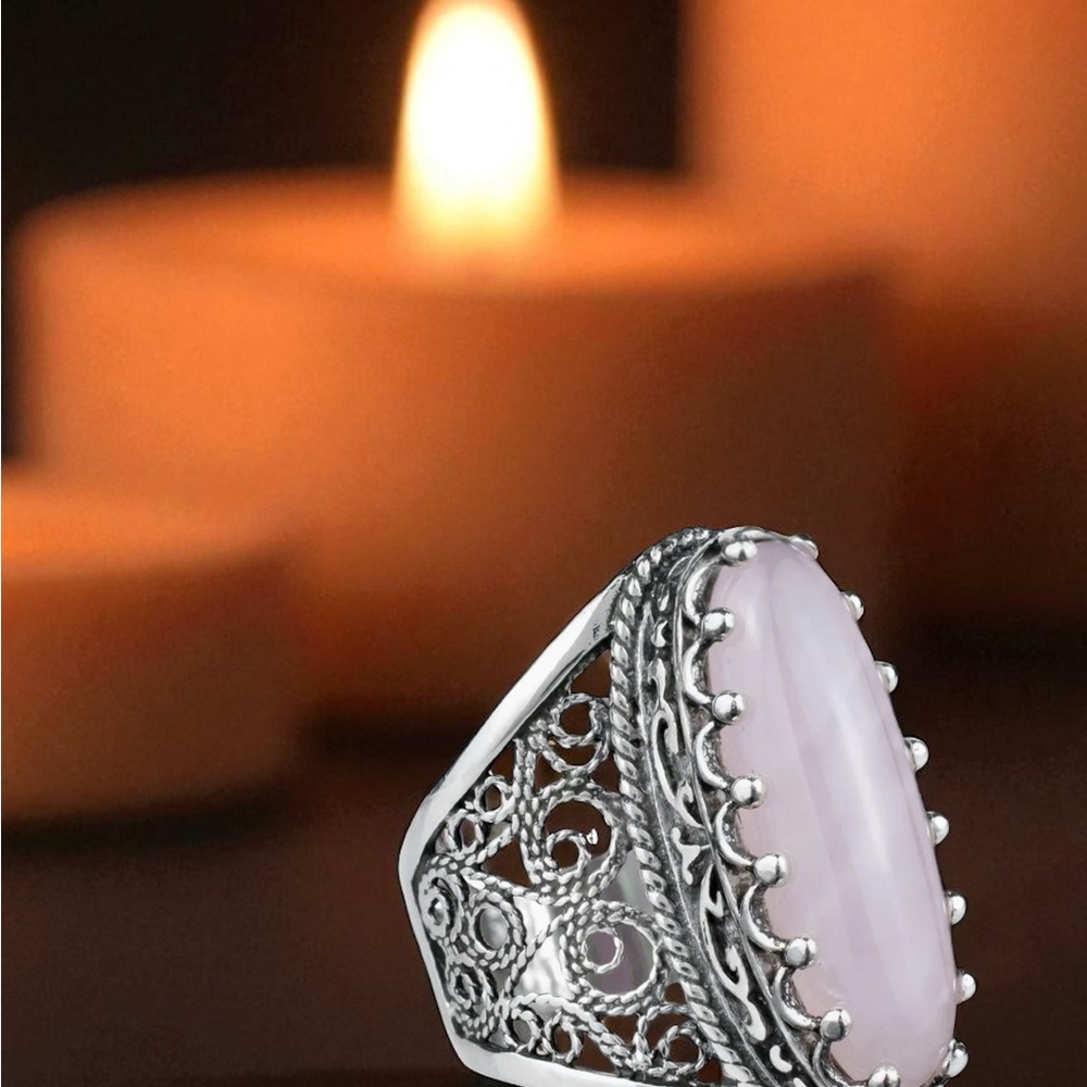 925 Silvet Pink Quartz Gemstone & Handcrafted Filigree